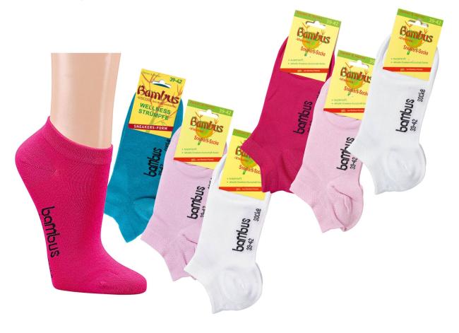 6 Paar TippTexx 24 softe Bambus Sneakers Socken, sortiert für Damen & Herren